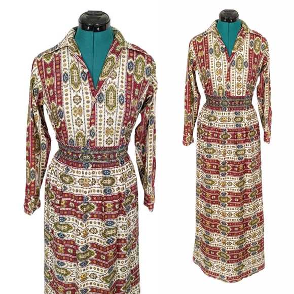 1960s Vintage Hippie Blouse & Skirt Set 1970s Dress Lot Psychedelic Rainbow XS - Picture 6 of 6